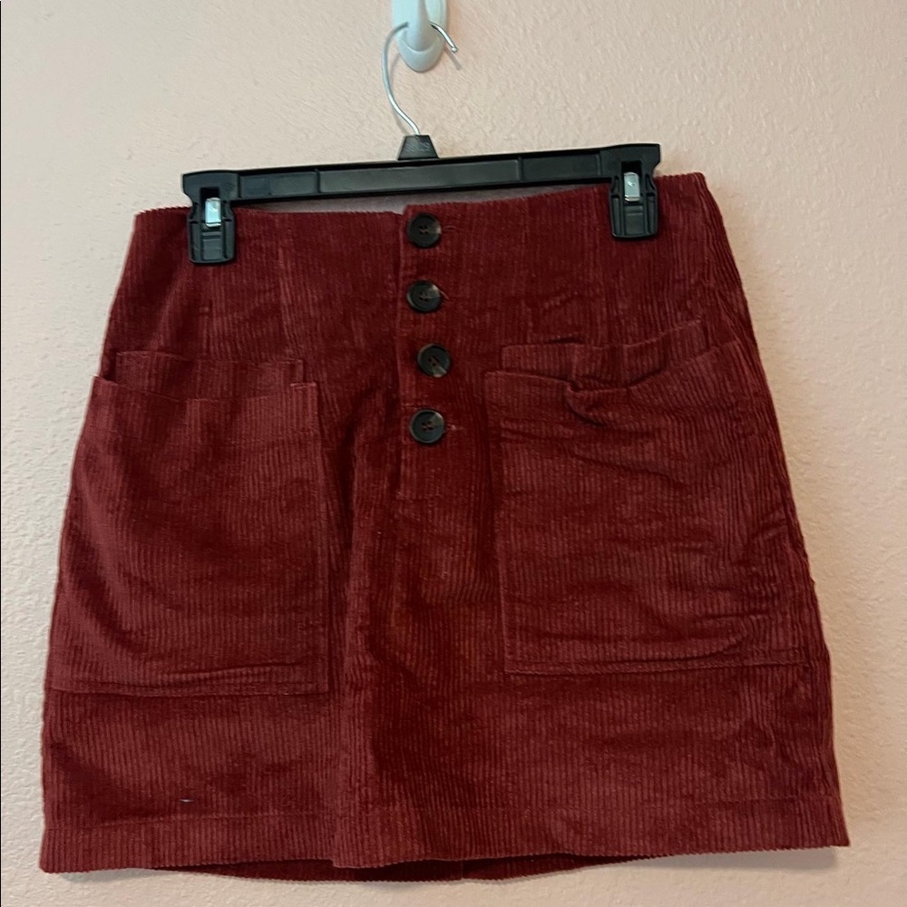 Altar’d State corduroy maroon skirt with black buttons